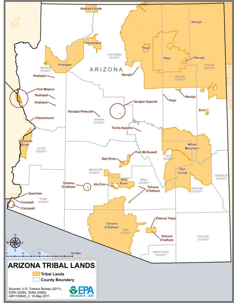 Arizona tribal lands and reservations map from www.epa.gov