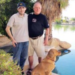 Mel McDonald stands outside his Valley of the Sun home with his stepson, Bennett, and Bennett’s epilepsy special needs dog named Aggie. / Courtesy photo