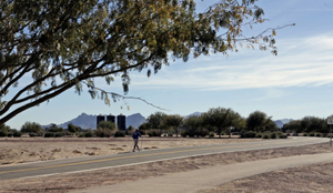 North Heritage Park Drive, where Lemont Hodge enjoyed a recent trek, runs through the site of the future Marana Heritage River Park, which will include a splash playground and an arena. : Ron Medvescek /  Arizona Daily Star