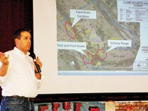 Cameron Carter, Rose Law Group attorney representing the Camp Soaring Eagle Foundation, presented an overview of the plan, saying that a permanent zoning is required by the board for purchase of the property. Otherwise, planners say a conditional-use permit might also apply. / VVN/Jon Hutchinson