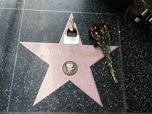 Flowers were placed on Robin Williams' star on the Hollywood Walk of Fame in Hollywood, Calif., on Monday, Aug. 11, 2014.