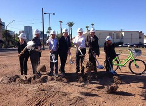 The groundbreaking of the Union @ Roosevelt development in downtown Phoenix on Wednesday, March 4, 2015, is shown. /Twitter Photo:@MayorStanton