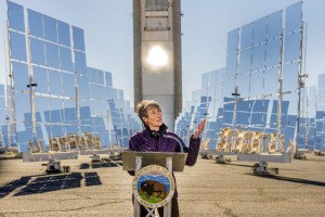 U.S. Secretary of the Interior Sally Jewell announces the approval of the SunZia Southwest Transmission Project at Sandia’s National Solar Thermal Test Facility (NSTTF) Saturday, Jan. 24. /CREDIT- FLICKR:SANDIA LABS
