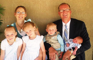 Pastor Sanders and Mrs. Rachel with their four children, Abigail, Hannah, Hudson and Andrew .
