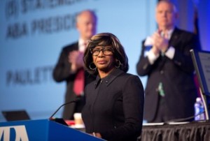 ABA President Paulette Brown addresses the ABA House of Delegates at the midyear meeting. :Photo by Earnie Grafton.