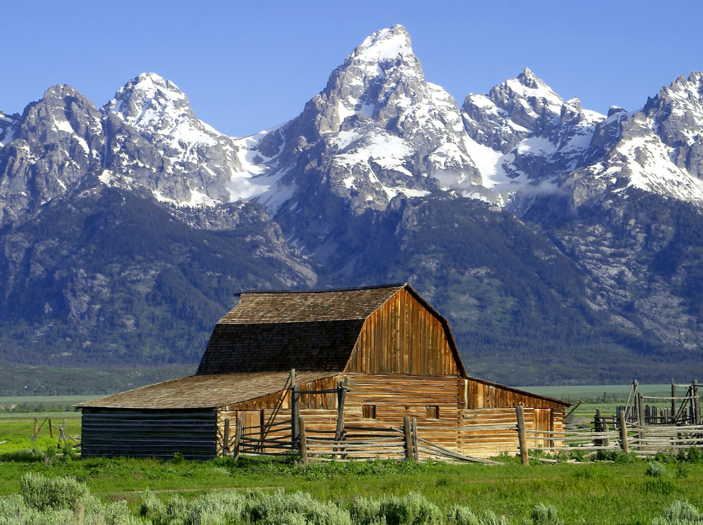 Viewed from Jackson Hole, Wyo. valley looking west, the high peaks of the Teton Range rise more than 7,000 feet (2,135 m) above the valley floor./Wikipedia