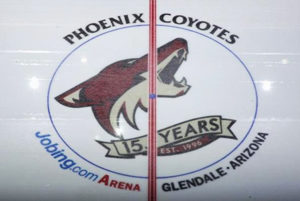 GLENDALE, AZ - MARCH 31: General view of the center ice logo before the NHL game between the Anaheim Ducks and the Phoenix Coyotes at Jobing.com Arena on March 31, 2012 in Glendale, Arizona. (Photo by Christian Petersen/Getty Images)