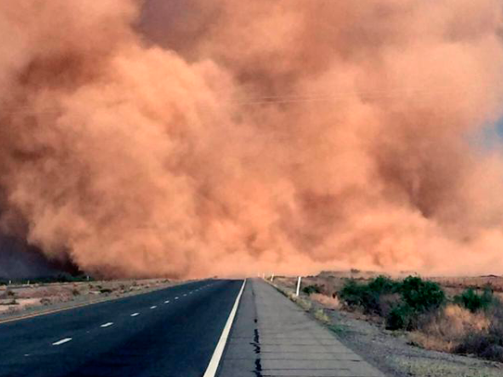 his Monday, May 16, 2016 photo, shows a dust storm on Interstate 10 near San Simon, Ariz. State officials say the owner of a farm that was cleared but not planted could face fines. /Arizona Department of Public Safety 