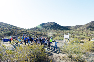 The small crowd at the dedication of Sunrise Mountain Preserve listens as Mayor Cathy Carlat explains the importance behind the city’s purchase of the land./ Photo courtesy City of Peoria