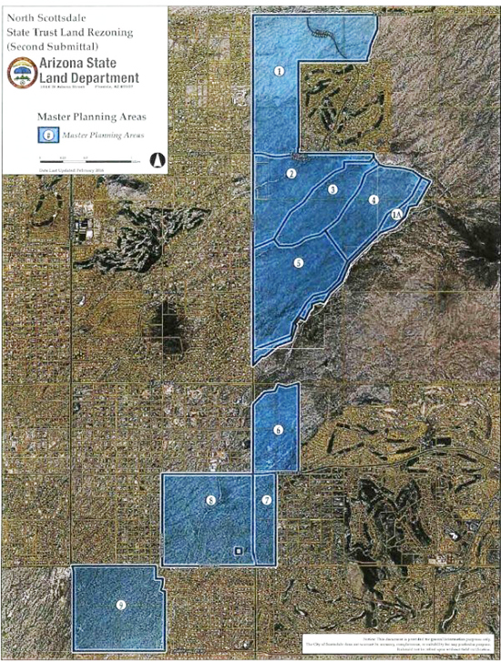 A graphic rendering identifying the separate parcels of land. Parcels 1 and 1A are the two areas the city of Scottsdale is pursuing at the September land auction./:submitted 