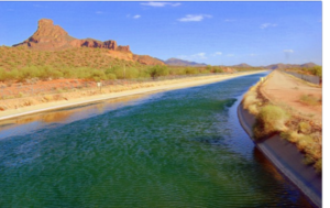The Central Arizona Project canal brings water from the Colorado River across most of the arid expanse of the state of Arizona, supplying water to large cities including Phoenix and Tucson.