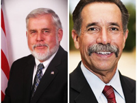 Retired Fire Chief Mark Burdick (R) is challenging Glendale Mayor Jerry Weiers in this month's mayoral election. /Photos- City of Glendale: Mark Burdick)