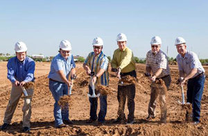 Officials breaking ground on Copper State Rubber's upcoming 150,000-square-foot corporate facility./Photo courtesy of Wespac Construction