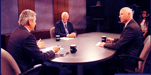 KAET Horizon host Ted Simons (left) questions O'Halleran (center) and Babeu.