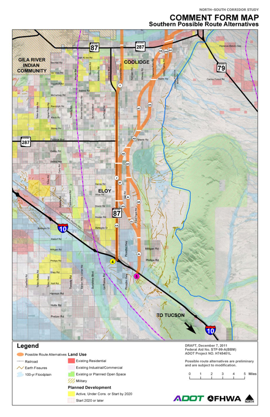 The southern possible route alternatives /Courtesy of ADOT