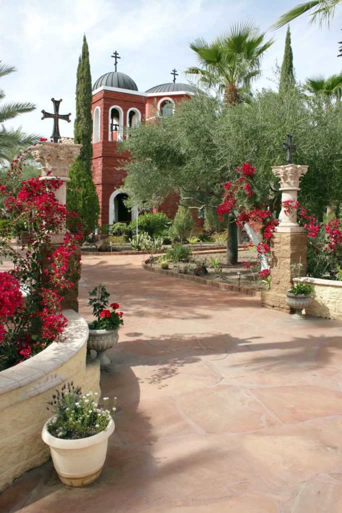 Gardens, patios and fountains lead to the main sanctuary for worship on the grounds of St. Anthony’s Greek Orthodox Monastery near Florence./ Steven King | Pinal Central (2014)